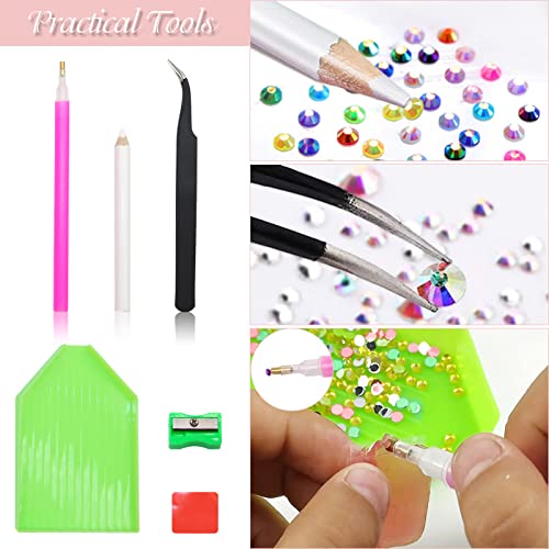 9000pcs Flatback Rhinestones, ZYNERY 15 Mixed Color Flat Back Gems Round Shape Crystals Rhinestones for Crafts Nail Face Art Shoes Diamond Painting with Storage Box/Tweezers/Drill Pen (4mm)