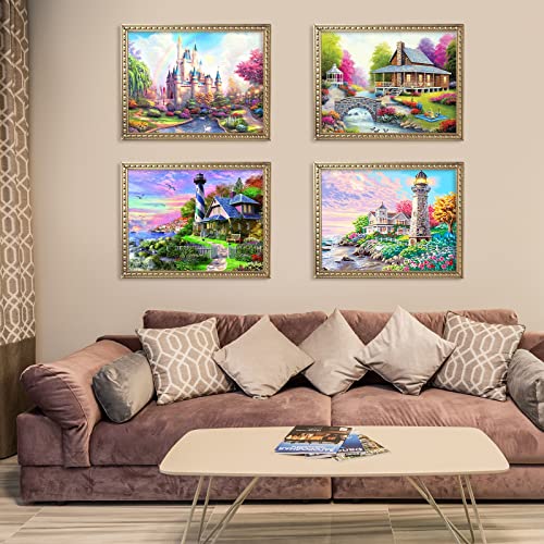 Rasugarlary 5D Castle Diamond Painting Kits for Adults Beginners 4 Packs Full Drill Landscape Diamond Art Castle Paint with Diamonds Painting by Number DIY Craft Kit for Home Wall Decor Gift 40x30cm