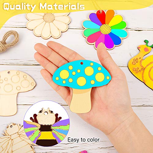 Unfinished Wooden Cutouts Butterfly Wood Slices Flower Unfinished Wood Cutouts Blank Wooden Paint Crafts for Kids Painting, DIY Crafts Home Decoration Craft Project, 8 Styles (40)