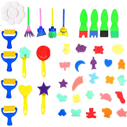 Fycooler 40PCS Kids Paint Brushes Kit , Washable Painting Brushes Set for Toddlers Kids Early Learning Toys Foam Roller Sponge Arts Crafts - Sponge Painting Brushes Gift for Children Students