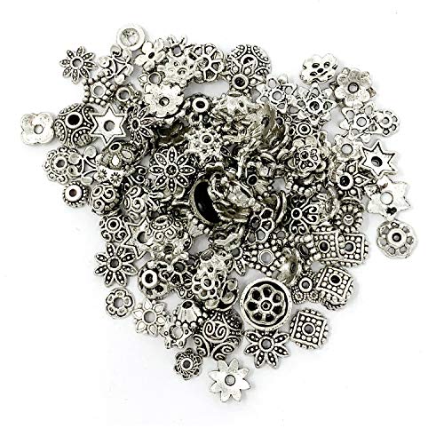 JIALEEY Wholesale Bulk Lots 150Pcs 30 Style Tibetan Silver Bead Caps Mixed for DIY Jewelry Making, Bali Style 5-10mm