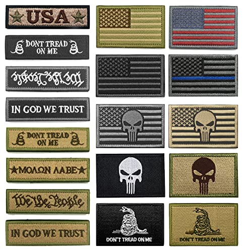 WZT Bundle 18 Pieces American Flag Patch Thin Blue Line USA Flag United States Morale Military Patches Set for Caps,Bags,Backpacks,Tactical Vest,Military Uniforms