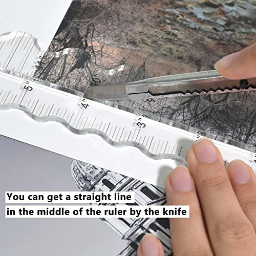 UPTTHOW Arylic Paper Tearing Ruler Craft Ruler for Cutting Paper to Wavy Line Jagged and Irregular Edges 12'' Measuring Tool for Engineering School Office Architect and Drawing-B