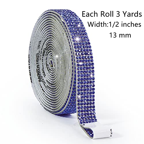 Self Adhesive Crystal Ribbon, Rhinestone Diamond Bling Stickers for Gift Wrapping, DIY Arts Crafts Projects Decor, Wedding, Party Supplies (Navy Blue, 1/2" X 3 Yards)