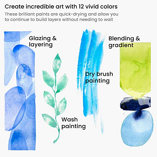 ARTEZA Watercolor Paint, Set of 12 Colors/Tubes, 12 x 12ml/0.4 oz W/ Storage Box, Rich Pigments, Vibrant and Non Toxic