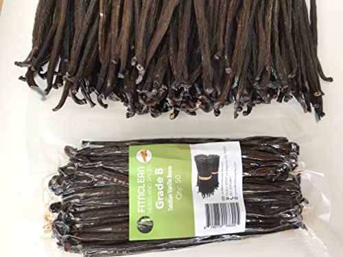 50 Tahitian Vanilla Beans Grade B for extract, Cooking and Baking by FITNCLEAN VANILLA| Fresh 5"-6" NON-GMO Whole Natural Raw Pods