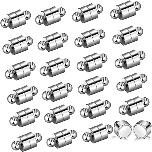 24 Pairs Magnetic Necklace Bracelet Clasps Magnet Converter Jewelry Clasps Extenders Locking Clasps for Bracelet Necklace Making (Silver)