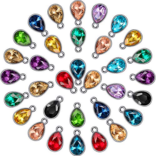 Hicarer 52 Pieces Water Drop Pendants Crystal Beads Pendants Charms Rhinestone Teardrop Pendants Jewelry Findings for Girls Women DIY Necklace Jewelry Making, 7 x 10 mm, 13 Colors