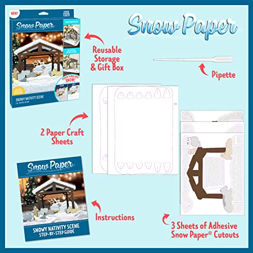 Creative Kids Snow Paper Snowy Nativity Scene Set with Paper Sheets Turn to Snow, White