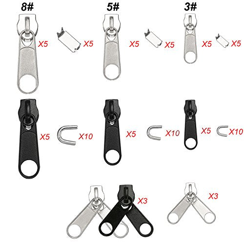 85 Pieces Zipper Repair Kit Zipper Replacement with Instruction Manual and Zipper Install Pliers Tool, Black and Silver