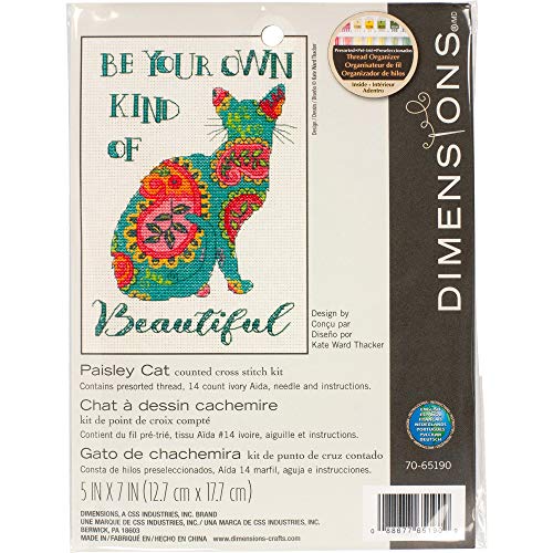 Dimensions 'Be Your Own Kind of Beautiful' Paisley Cat Counted Cross Stitch Kit, 14 Count Ivory Aida Cloth, 5'' x 7''