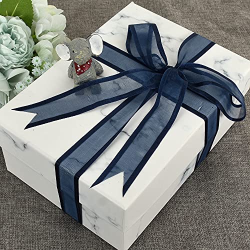 TONIFUL 1 Inch x 25 Yards Sheer Organza with Satin Edge Ribbon Navy Blue Chiffon Ribbon for Gift Wrapping Wedding Birthday Party Decoration DIY Craft Bow Valentine's Day Craft Floral Hair Sewing