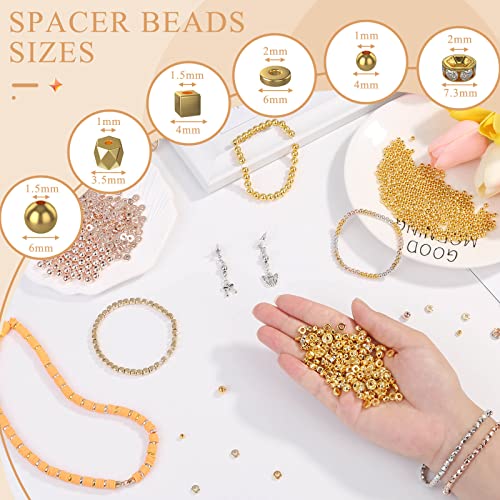 3820 Pieces Gold Beads for Jewelry Making, Assorted Bracelet Beads Rhinestone Spacer Beads Flat Beads Small Gold Beads for Bracelet Jewelry Making(Sliver, Gold, KC Gold, Rose Gold)