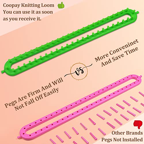 Coopay Knitting Loom Long Knitting Loom Kit, Rectangle Knitting Looms for Blanket Scarf Shawl, 47 cm Green Loom Knitting Crochet Loom, Loom Knitting Kit Blanket Loom with Hook & Needles for Beginners