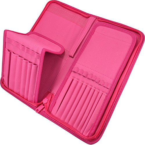 MyArtscape Paint Brush Holder, Pink Organizer for 15 Short Handle Brushes - Premium Fabric Case - Art Storage for Acrylic, Oil & Watercolor Paintbrushes - Artist Quality Supplies