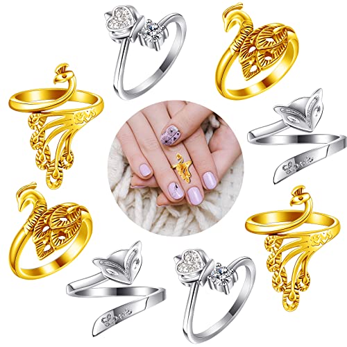 8 Pcs Knitting Loop Crochet Ring Adjustable Knitting Loop Ring Adjustable Braided Ring Metal Yarn Guide Finger Holder Peacock Open Finger Thimble Finger Crochet Ring Accessories for Crafts(Gold)