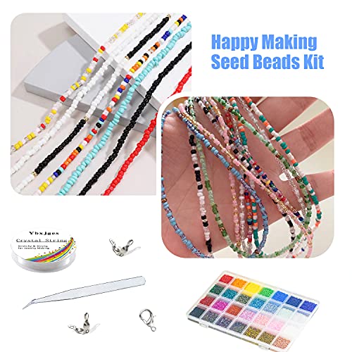 Ybxjges 19600Pcs 2mm Glass Seed Beads 12/0 Small Craft Beads with Ring Sizer Mandrel Jump Rings Lobster Clasp Crimp Beads and Elastic String for DIY Bracelets Necklace Jewelry Making Supplies
