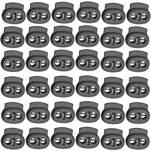 TIHOOD 100PCS Plastic Cord Lock End Toggle Double Hole Spring Stopper Fastener Slider Toggles End
