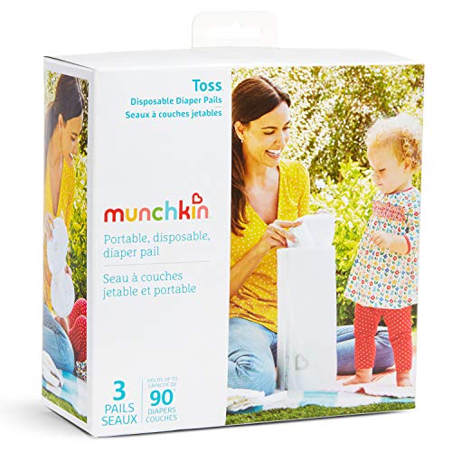 Munchkin Toss Portable Disposable Diaper Pail, 3 Pack, Holds 90 Diapers