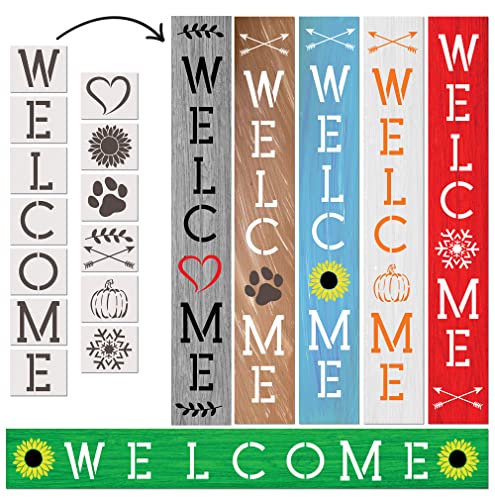 Welcome Stencil, Extra Large Stencils for Painting on Wood Reusable, Sunflower Stencil and Other Wood Stencils, Wood Craft Supplies for Welcome Wood Sign 6ft Tall, Letter Stencils from Ulpo Crafts