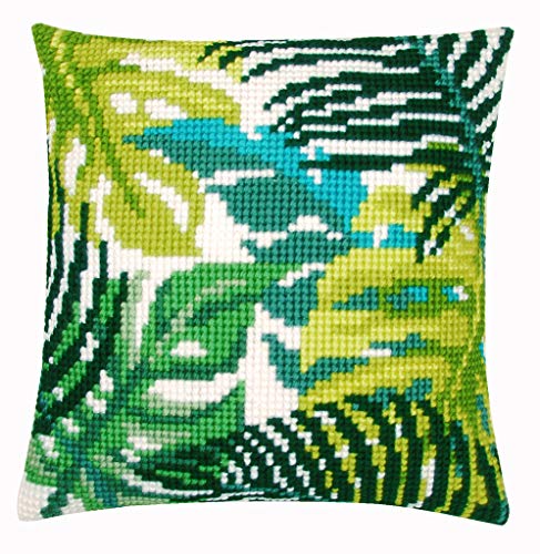 Vervaco Cross Stitch Embroidery Kits Pillow Front for Self-Embroidery with Embroidery Pattern on 100% Cotton and Embroidery Thread, 15,75 x 15,75 Inches - 40 x 40 cm, Botanical Leaves