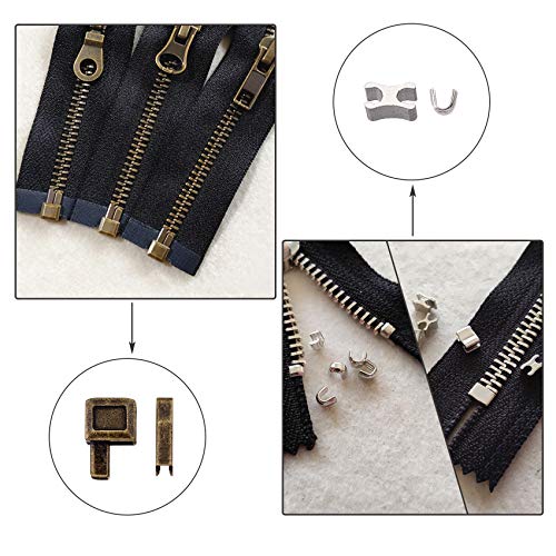 PAGOW 120pcs Metal Zipper Head Slider, Zipper Bottom Sliders Retainer Insertion Pin, Zipper Stopper Repair Kit for Coats, Jacket, DIY, Sewing Replacement (4 Sizes: #3, 5, 8, 10)