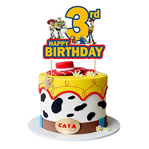 Toy Birthday Party Supplies Story 3, Happy 3rd Birthday Toy Game Story Birthday Cake Topper 3 for Boy Girl 3rd Birthday Party Decorations
