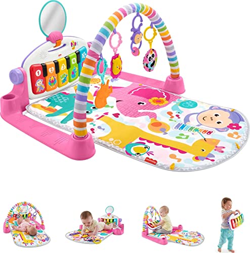 Fisher-Price Deluxe Kick & Play Piano Gym, Pink, Baby Activity Playmat With Toy Piano, Lights, Music And Smart Stages Learning Content