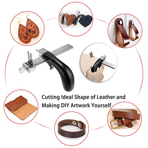 OwnMy Leather Cutting Tool Leather Strap Cutter with Aluminium Handle, Leather Strip Belt Cutter Hand Leather Craft Tool with Accessory - Stainless Steel Gauge Leather Cutter Tool for DIY Leathercraft