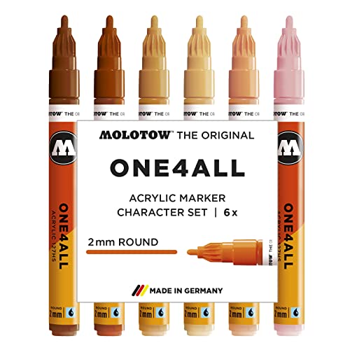 Molotow One4All 127HS Acryl Marker Character-Set (2,0 mm Strichstärke, hochdeckend und permanent, UV-beständig, für fast alle Untergründe) 6 Stück sortiert