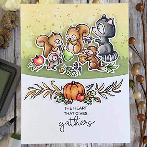 BUZHI Cutting Dies Squirrel Pumpkin Seal Silicone Stamps Metal Cutting Dies with Stamps Set for Card Making Scrapbooking Carbon Steel Wedding Embossing Template DIY Craft Decor Gift