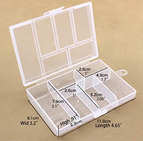 4 Pack Mini Clear Plastic Jewelry Box,6 Grid Small Craft Storage bead organizer with Hanging Design