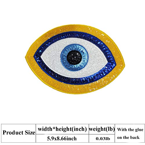 HMQD Sequin Bling Eye Patches Sew On or Iron On Large Cartoon Mouth Tongue Lip Sequin Patches DIY Appliques Craft Compatible Hoodies T-Shirt Jeans Jackets, EYEYELLOW