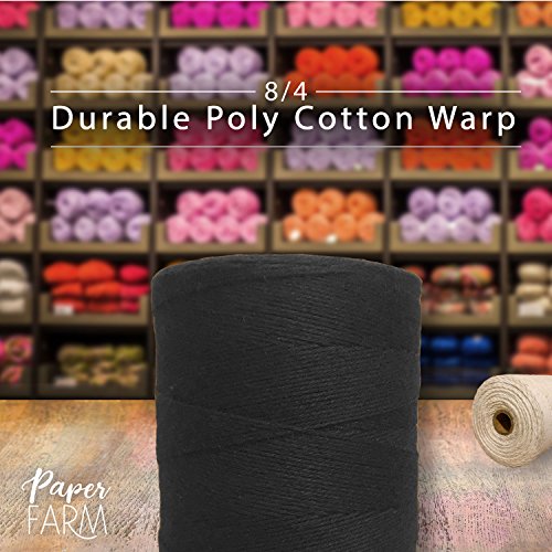 Durable Loom Warp Thread (Black), One Spool, 8/4 Warp Yarn (800 Yards), Perfect for Weaving: Carpet, Tapestry, Rug, Blanket or Pattern - Warping Thread for Any Loom