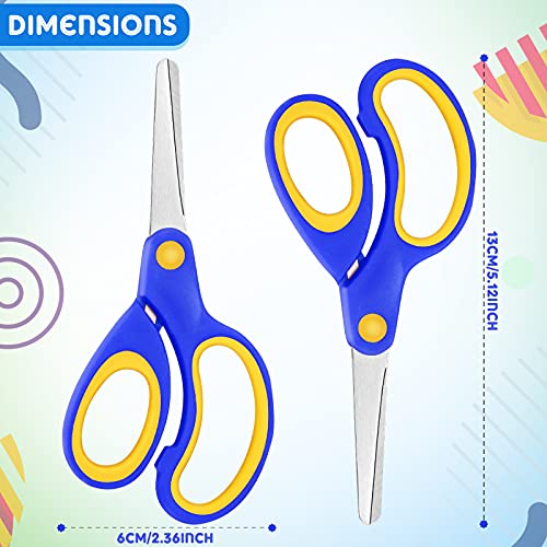 6 Pieces Left-Hand Scissors, Color Rubber and Plastic Scissors, Handmade Scissors, Stainless Steel Scissors, 5.12 x 2.36 inches, Blue, Green, Red