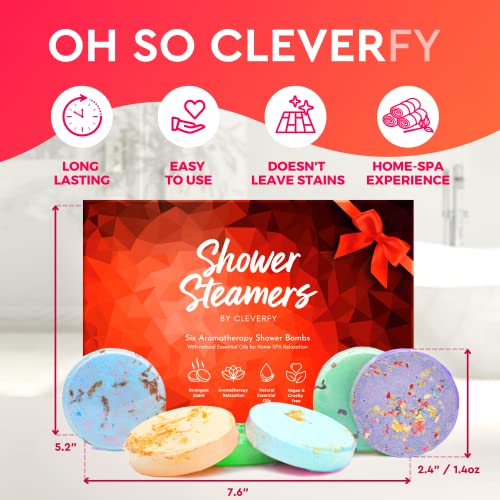 Cleverfy Shower Steamers Aromatherapy - Variety Pack of 6 Shower Bombs with Essential Oils. Self Care and Relaxation Christmas Gifts for Mom and Dad.