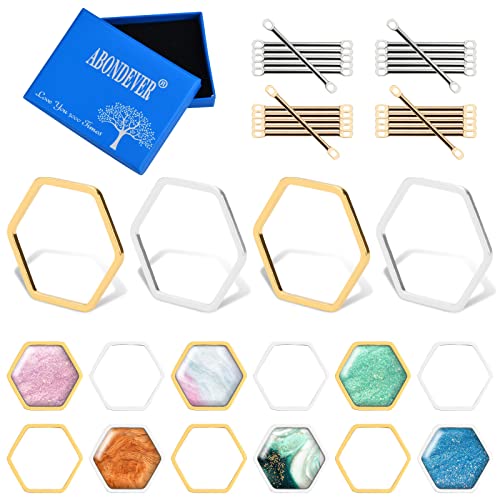 ABONDEVER 70Pcs Brass Charms for Jewelry Making Hexagon Hollow Frame Earring Finding Connector Necklace DIY Making Bar Links Connectors 18K Gold Plated Linking Ring DIY Crafts
