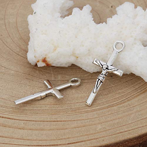 PEPPERLONELY 100pc Antiqued Silver Alloy Cross Jesus Charms Pendants 23x11mm (7/8" x 3/8")
