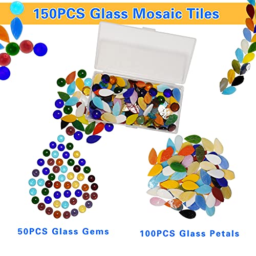 Mixed Color Petal Glass Mosaic Tiles, Water Drop Stained Mosaic Glass Pieces with Round Flat Glass Gems for Crafts