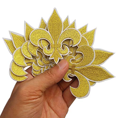 2.6"x3" 12pcs Gold Fleur De Lis Patch Iron On Embroidered Patches Appliques Felt Patches Machine Embroidery Needlecraft Project