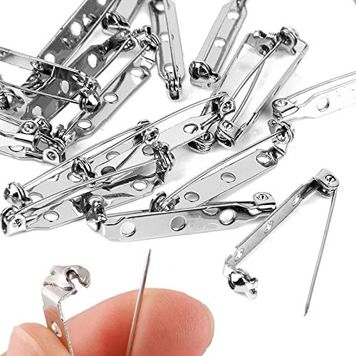 GBSTORE 50 Pcs 1.25 Inch Pin Backs Clasp Brooch, Safety Pins with 3 Holes for Badge Crafts,Jewelry Crafting,Bars,Making Corsage, Sewing Fabric, Name Tags, Toy Pins(Silver)