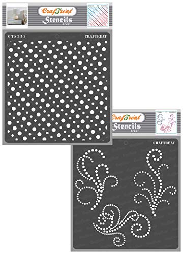 CrafTreat Dot Stencils for Painting on Wood, Canvas, Paper, Fabric, Floor, Wall and Tile - Slanting Dots and Beaded Flourish - 2 Pcs - 6x6 Inches Each - Reusable DIY Art and Craft Stencils