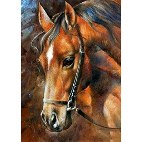 MXJSUA Diamond Painting Kits for Adults, Round Full Drill Diamond Painting Kits 5D DIY Diamond Painting by Number Kits Diamond Art Kits for Home Wall Decor Brown Horse 12x16 Inch