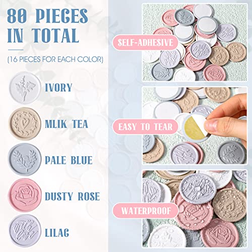 80 Pieces Wax Seal Stickers Envelope Seal Stickers Wedding Invitation Envelope Seals Self Adhesive Stickers for Christmas Birthday Bridal Shower Party Presents Supplies (Light Color Series)