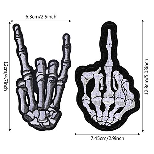 MIKIMIQI Skeleton Finger Embroidered Applique Patch Heavy Metal Music Hand Symbol Sew on or Iron on Patches for DIY Punk Rock and Roll Costume, Jeans, Jackets, Clothing, Bags