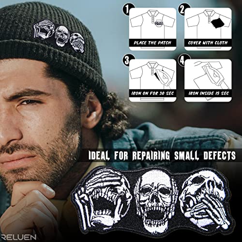Skeleton Skull Patches for Vest - Iron On Patches for Clothing Heavy Metal Small Skull Skeleton Shirt Patches Sew on Vest for Biker Rider - Decorate Skull T Shirt Sew on Patches for Jackets for Men
