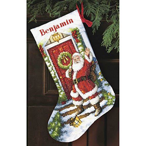 Dimensions Gold Collection Counted Cross Stitch 'Welcome Santa' Personalized Christmas Stocking Kit, 18 Count White Aida, 16''