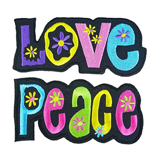 Graphic Dust Peace Love Enjoy Easy Embroidered Iron On Patch Applique Flower Cartoon Cute Decoration Jean Jacket Black