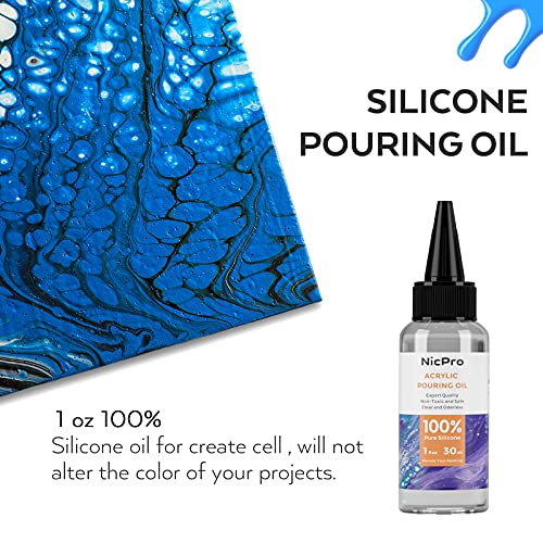 Nicpro Titanium White Color Acrylic Pour Paint, 32 Ounce Pre-Mixed Pouring Paint Supplies with Silicone Pour Oil & Gloves for Canvas, Rock, Wood Cell Creation Flow DIY Art Painting, Ready to Pour