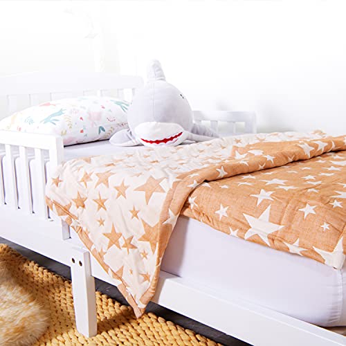 NTBAY 3 Layer Toddler Blanket, Muslin Cotton Jacquard Bed Blankets, Lightweight Thermal Baby Blanket, Super Soft and Warm Crib Blanket for All Seasons, Decoration Gift, 30"x40", Pale Orange Star